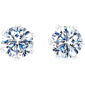 HIGHSPARK 925 Silver Solitaire Stud Earrings | 92.5 Sterling Silver & Round Brilliant Cubic Zirconia Tops for Men Women