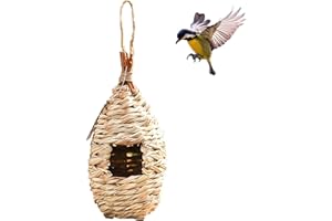 stillwen 1 Pieza Nido Pajaros Exterior Colgante, Casa de Pajaros Exterior, Nido Pajaros Tejidas a Mano, Casa de PáJaros de Paja, Adecuado para Colibríes, Teta, Loros, 22x11,5 cm