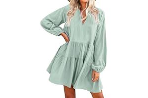 FANCYINN Mujer de Vestidos Suelto Manga de Volantes y Dobladillo Casual Mini Vestidos Cóctel