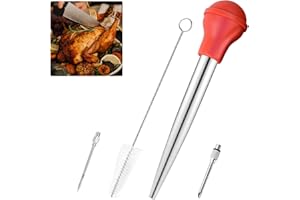 TOTHDATE Turkey Baster Syringe Bratenspritze Große Set, Edelstahl Fleischspritze Marinierspritze Injektorspritze FDA Silikonbirne mit 2 Injektornadeln und Bürste für Küche BBQ Fleisch Fisch