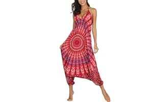 Nuofengkudu Mujer Mono Jumpsuit Boho Harem Largos Pantalón