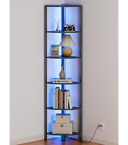 VILICK LED Display Shelf Floor Lamp - 5 Tier Glass Corner Shelf With Lights, Remote Control, For Collectibles, Living Room, Bedroom - View #2