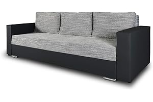 ‎SOFNET Schlafsofa Bird - Sofa mit Schlaffunktion und Bettkasten, Klappsofa, Schlafcouch mit Chromfüße, Couch, Couchgarnitur, Sofagarnitur (Schwarz + Grau (Dolaro 08 + Berlin 01))