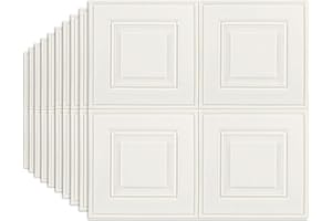 Tarwanear 10pcs Cream White Grid Panels for Walls 70 * 70cm Self Adhesive 3D Wall Panels Peel and Stick 3mm Thick Wall Tiles Waterproof Foam Faux Brick for Ceiling Tiles Kitchen Bathroom