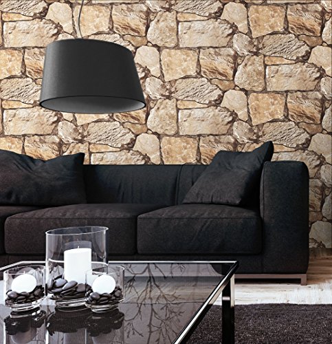 Steintapete Vliestapete Braun Beige Edel , schöne Tapete im Design einer Steinmauer , moderne 3D Optik für Wohnzimmer, Schlafzimmer, Flur oder Küche , inklusive der Newroom Tapezier Profi Broschüre, mit allen Hilfen, Tricks und Tipps, die Sie zum perfekten Tapezieren brauchen! , Magna Steinwand Mauer - 3