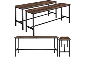 TecTake® Set con 2 Panche, Design Lineare, 108x32,5x50 cm, Telaio in Acciaio, Piano in Legno, Panche Da Esterno e Interno, Regolabili, Panca per Tavolo Birreria - Legno Industriale Scuro, Rustico