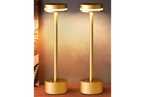 FUNTAPHANTA 2 Pack LED Battery Operated Cordless Table Lamp with Touch Sensor, Aluminum Lamp Body, 3 Level Dimming, 4000mAh Rechargeable Battery, 3000K Warm Light, for Dining Table (Gold)
