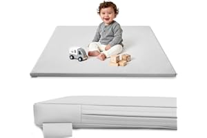 JungleDove Tapis de jeu intérieur en mousse pour bébé : cuir PU 127 x 127 cm Tapis de jeu rembourré pour enfant – Tapis de jeu épais et imperméable pour enfants pour ramper Gris