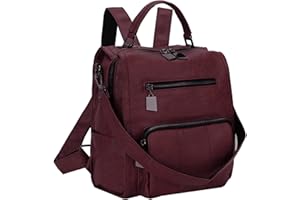 RAVUO Backpacks for Women, PU Leather Rucksack Stylish Backpack Handbags for Ladies Casual School Daypack Three Ways to Carry Wine Red
