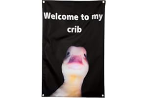 LZZEM Funny Duck Flag Welcome to My Crib Duck Tapestry Hangable Quirky Polyester Flag for Man Cave Funny Room Wall Banner Decorative Wall Signs for Home Decor