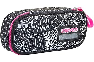 Seven Portapenne Scuola Round Plus, Nero, Yantry Girl, Bustina Ovale Con Taschino ed Elastici Porta Penne, Accessori Zaino, Bambina Ragazza