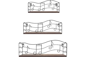 ‎EYMPEU EYMPEU Wandregale aus Holz und Metall, 3er Set, rustikale Schweberegal mit originellem Musiknoten-Design, Schweberegal für Küche, Bad, Büro, Wohnzimmer, Aufbewahrung und Organisation