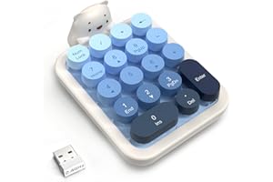 FELiCON Wireless Numeric Keypad, Mini-pavé Numérique Portable 18 Keys avec Touche Ronde Rétro et Récepteur USB 2,4 GHz, Coque Amovible en Silicone Motif Ourson pour PC, Laptop, Win, Mac - Bleu