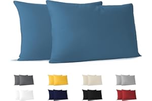 Dreamzie Federa Cuscino 40x70 (Set di 2) - Blu - per i Cuscini 40 x 70 cm - 100% Jersey di Cotone - Federa da Cuscino - Copri Cuscino per Letto - Fodera Protezione per Cuscino