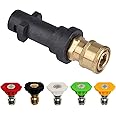 Vaileal Pressure Washer Adapter for Karcher K2 K3 K4 K5 K6 K7, Karcher Quick Connect Adapter with 5 Power Nozzle Tips Multiple Degrees, 1/4'' Quick Connect Female Fitting, 2.5 GPM 3000 PSI