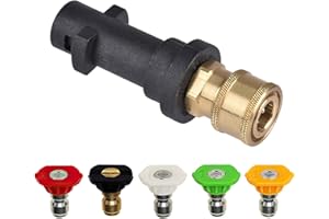 Vaileal Pressure Washer Adapter for Karcher K2 K3 K4 K5 K6 K7, Karcher Quick Connect Adapter with 5 Power Nozzle Tips Multiple Degrees, 1/4'' Quick Connect Female Fitting, 2.5 GPM 3000 PSI