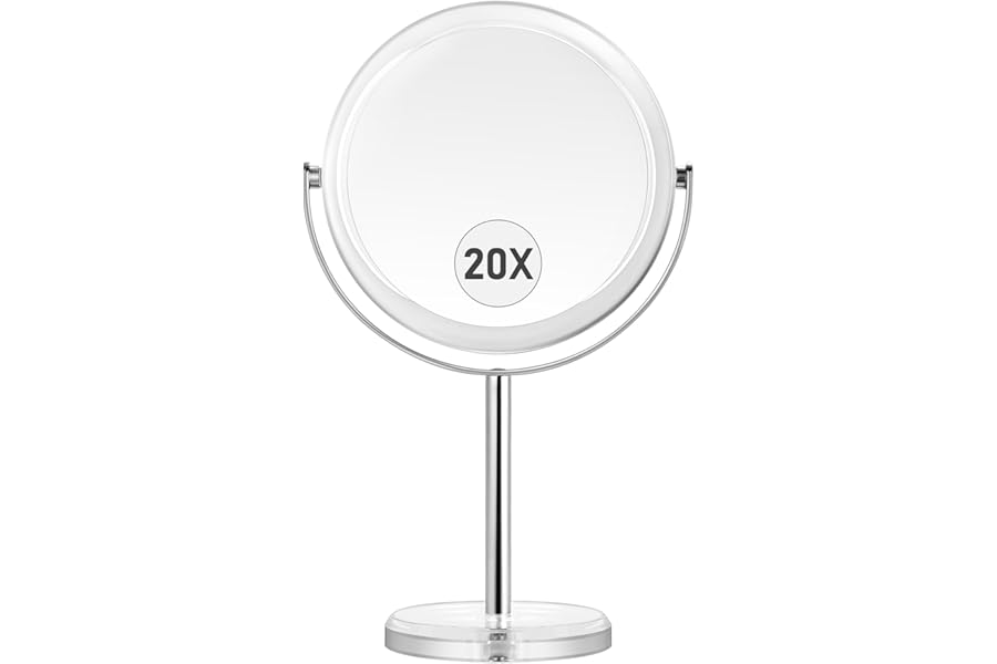 MIYADIVA 20X Magnifying makeup mirror, Double Sided 1X & 20X magnifying mirror with stand, Shaving mirror, Tabletop Magnified Vanity Mirror with 360°Rotation for Bathroom or Bedroom