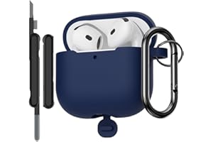 AOTUAO Hülle Kompatibel mit AirPods 4. Generation Hülle Case mit Reinigungsset, Weiches Silikon Stoßfeste Schutzhülle für AirPods 4 2024 Case Cover mit Karabiner, Midnight Blue