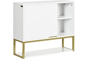 kleankin Armario para Baño de Pared Moderno Mueble para Baño Suspendido con 1 Asa de Acero y Estantes Ajustables para Cocina 60x20x51 cm Blanco