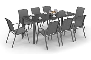 IDMarket - Salon de Jardin Madrid Table 190 CM et 8 chaises empilables Gris Anthracite
