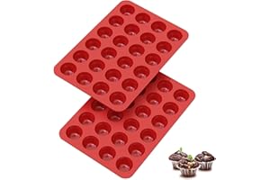 SILIVO Moule Mini Muffin 24 Silicone, Moule Mini Tartelette, Lot de 2 Moules Mini Quiche, Anti-adhésif Petite Moules Silicone Pour Cupcake, Muffins, Brownies