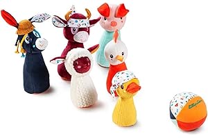 Lilliputiens - Mein erstes Kegelspiel Bauernhof - Kegelspiel aus Stoff für Kleinkinder - Fördert Motorik und Koordination - Ab 18 Monaten - Bunte und weiche Bauernhoftiere - 83159