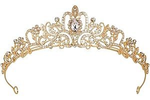 QEHYUELEFU Gold Princess Crown Jewelry Rhinestone Headband for Girls and Women - Wedding, Bridal, Proms, Pageants, Birthday Party