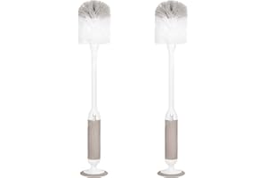 Ubbi Deluxe Baby Bottle Brush Set, Bottle Brush and Nipple Brush with Suction Cup, Baby Cleaning Essentials, Grey
