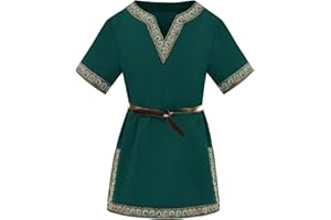Haloumoning Jungen Mittelalter Tunika Kinder Cosplay T-Shirts Kostüm Halloween Renaissance Wikinger Warrior Ritter Tops