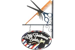 Feenomenn - Targa decorativa da parete Barber Shop, stile vintage, in metallo, 70 x 45 cm