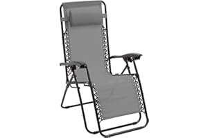 Baroni Home Sdraio da Giardino Sdraio Pieghevole Sedia Sdraio Zero Gravity 165x65x113 cm (Grigio)