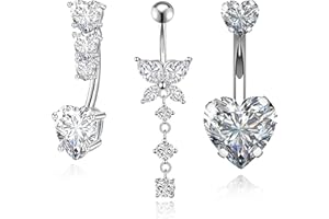 BABBBLISIO 3Pcs Belly Button Bars belly button bars Navel Button Rings Piercing Jewellery dangly belly button bars Belly Navel Button Rings Butterfly Heart belly button piercing