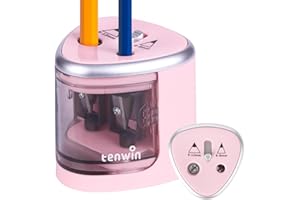 tenwin Electric Pencil Sharpener, Double Hole Battery Operated Sharpener for 6-12mm No.2/ Colored Pencils, Durable Blade to Fast Sharpen, Suitable for School/Classroom/Office/Home, Pink