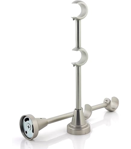 Asta Per Tenda A Doppio Scorrimento 16 Mm In Metallo Effetto Acciaio Inox - 160 Cm (Regolabile) Con Supporti E Calotte - 3
