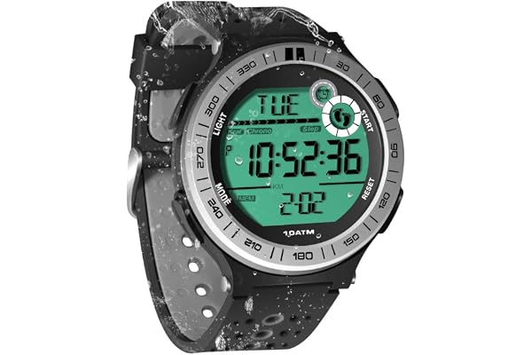 Pédomètre Montre-Bracelet Homme sous-Marin Montre de Plongée 10 ATM Etanche avec Fonction de Chronomètre de Tour et Réveil, Format 12/24 Heures Sélectionnable