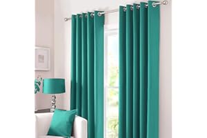 Kinfolk Textile Blackout Thermal Eyelet Ring Top Insulated Pair of Curtains Including 2 Tiebacks (Teal, 46" x 72")