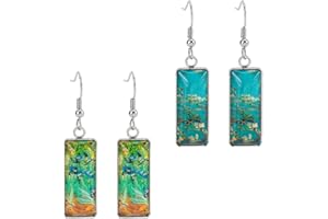 UNICRAFTALE UNICRAFTAL 2 Colori Orecchini in Vetro Artistico Rettangolo Van Gogh Pittura Orecchini Pendenti Arte Astratta Orecchini Pendenti in Vetro Alla Moda Orecchini Estetici per Donne E Ragazze