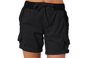 HZMM Women Cargo Shorts Summer Ladies Loose Hiking Travel Straight Bermuda Shorts with Pockets Casual Drawstring Elastic Shorts for Women