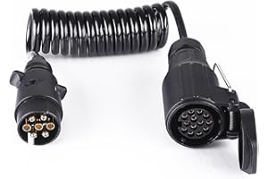 XUEYI 1,5M Cavo Prolunga Rimorchio 7 Poli, con Spina 7 Poli e Presa 13 Poli, 12V Prolunga Cavo per Rimorchio 7 Poli, Cavo Prolunga Spirale Rimorchio 7 Poli, per Caravan Camion RV