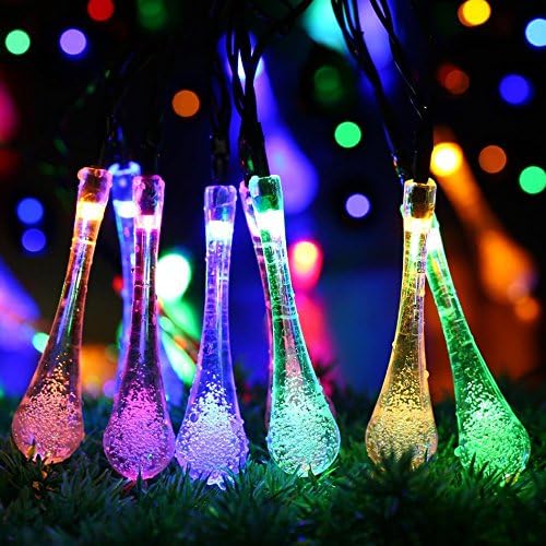 20 LEDs Waterproof Solar Powered Water Drop Shape String Fairy Lighting Party Lamps for Indoor/Outdoor Decorations. Multicolor. 3 Pack.