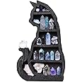 SDYGDB Wooden Crystal Display Shelf Black Cat Design Decorative Crystal Holder for Crystals Stones Essential Oil Multipurpose Crystal Storage Rack Gothic Art Decoration for Living Room Dining Room Bed