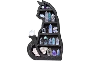 TGDSCHK Wooden Crystal Display Shelf Black Cat Design Decorative Crystal Holder for Crystals Stones Essential Oil Multipurpose Crystal Storage Rack Gothic Art Decoration for Living Room Bedroom Dining Room