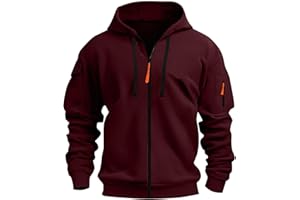 XCXC Herren Kapuzenjacke mit Reißverschluss Männer Outdoorjacke mit Armtasche Kordelzug Fronttaschen Langarm Oberteil Übergangsjacke Freizeitjacke für Fitness Alltag Freizeit