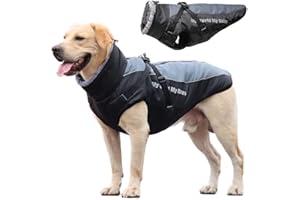 TVMALL Abrigo para Perro Impermeable Chaqueta Abrigadora de Invierno Mediano Grande Chaleco para Perros Resistente al Viento Traje de esquí Capa de Mascotas con Tiras Reflectantes Seguras & Arnés Ajustable