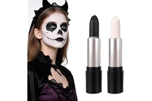 PAPU Halloween Schminke Make up Stick Schwarz Weiß,2 Stück Theaterschminke Schminkstift Gesichtsfarbe Lippenstift Schwarze Schminkset Halloween Face Paint für Zombie Joker Skelett Clown Monster Vampire