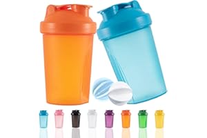 OOTD Protein Shaker Flasche 400 ml Auslaufsicher, BPA Frei, Eiweiß Shaker für Supplement Shakes mit Sieb & Skala, Fitness Mixer für cremige Whey Proteinpulver Shakes, (Blue+Orange(2PCS)