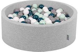 KiddyMoon Piscine À Balles pour Bébé Rond 90X30cm/200 Balles 7Cm Fosses À Boules Jouet Enfant, Gris Clair:Turquoise Foncé/Gris/Blanc/Menthe