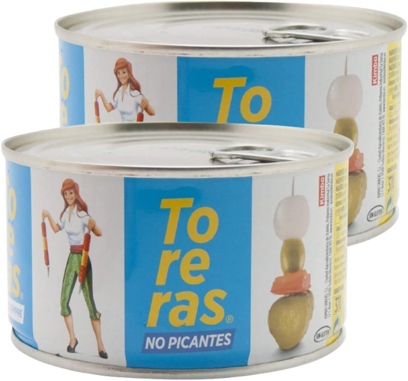 TORERAS Aceitunas - Banderillas de Aceituna, Olivas, Cebolla, Pepinillos en Vinagre, Guindilla, Pimiento - Toreras Tradicionales – Fabricado en España – Pack de 2 - Sin Picante, Sabor Tradicional