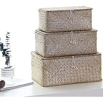 Cestino Portaoggetti In Seagrass Intrecciato Con Coperchio - Decorativo Per Casa - Foto 7