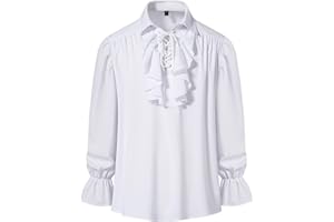 MAKINGDA Men's Retro Renaissance Steampunk Victorian Long Sleeve Jabot Collar Medieval Pirate Lace Up Shirt Tops